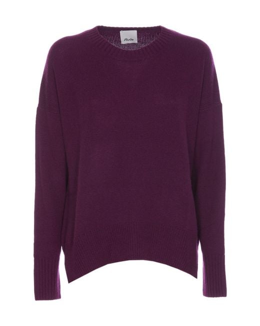 Allude Purple Long Sleeved Crewneck Knitted Jumper