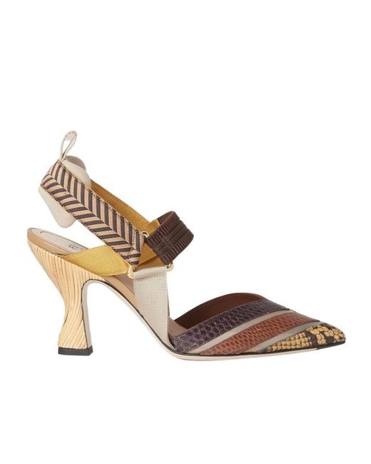 Fendi Metallic High-Heeled Mesh And Ayers Leather Slingbacks