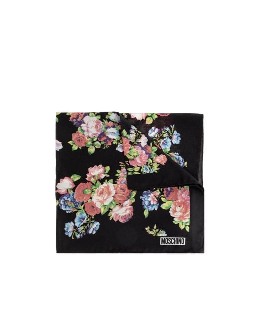 Moschino Black Floral Silk Pocket Square for men