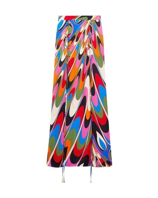 Emilio Pucci White Pucci Marmo-Printed High-Waist Lace-Up Maxi Skirt