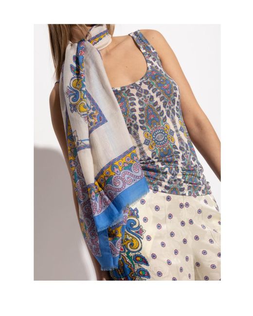 Etro Blue Floral Patterned Scarf