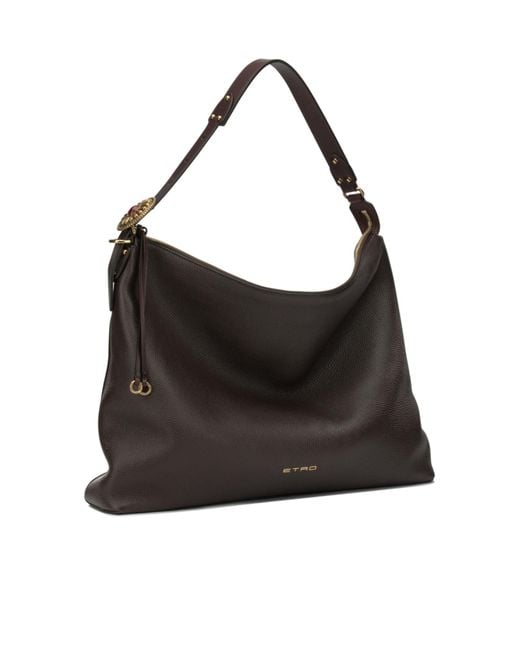 Etro Black Logo-Lettering Grained-Leather Shoulder Bag