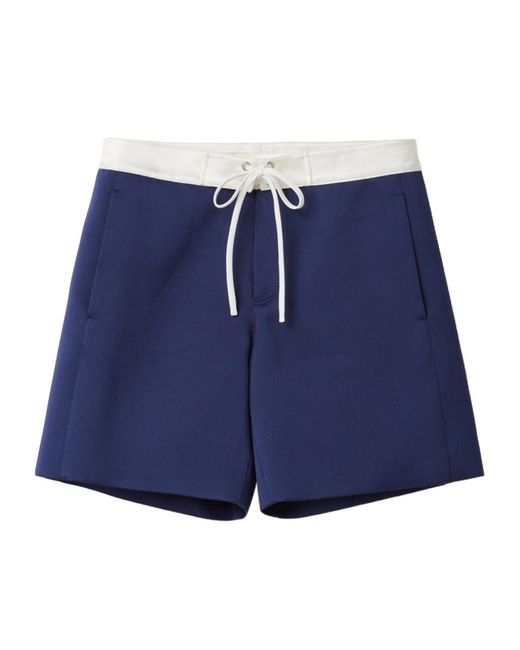 Miu Miu Blue Contrasting-Waistband Drawstring Satin Shorts