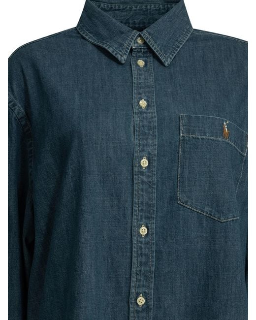 Polo Ralph Lauren Blue Big-Fit Casual Shirt With Logo