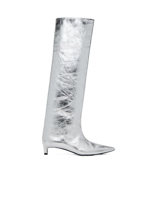 Jil Sander White 30Mm Metallic Knee Boots