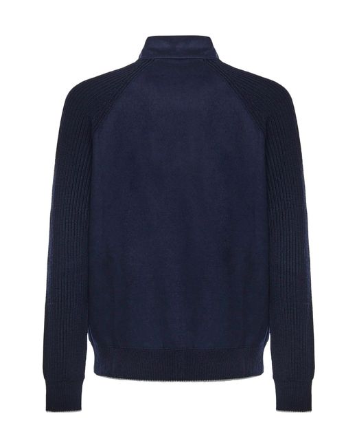 Eleventy Blue Ribbed-Panels Zip Jacket for men