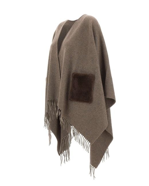 Gran Sasso Brown Fringed-Hem Cape