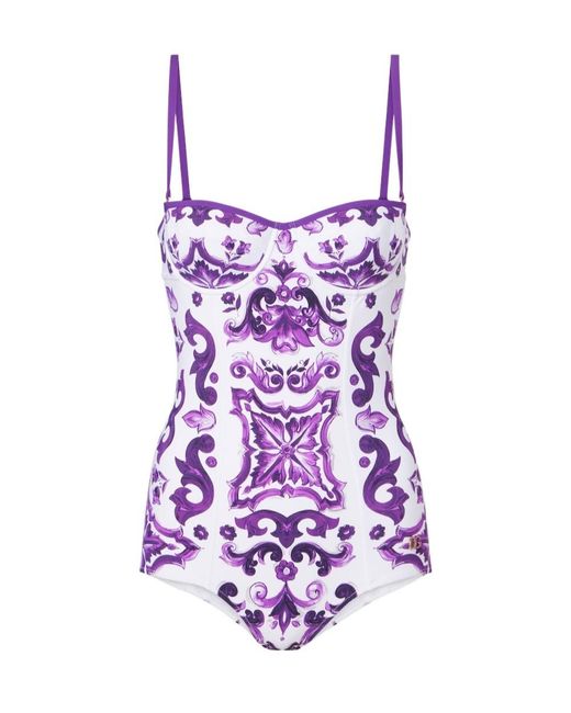 Dolce & Gabbana Purple Majolica Balconette Swimsuit
