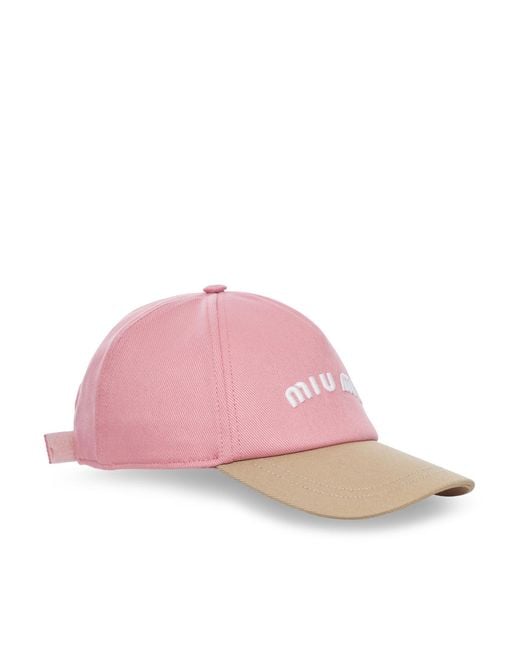 Miu Miu Pink Logo Embroidered Baseball Hat