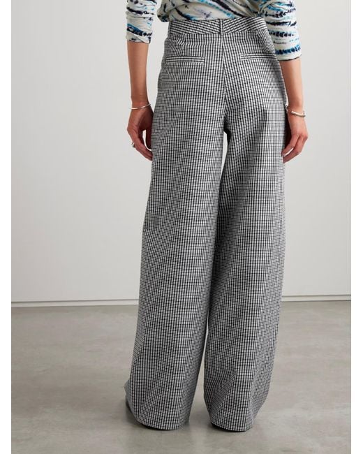 Proenza Schouler Gray Amber Pleated Plaid Wide-Leg Pants
