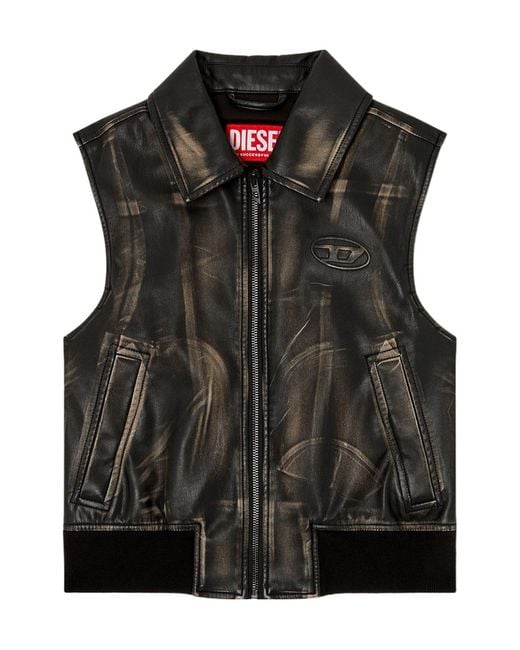 DIESEL Black Casual Sleeveless Leather Jacket