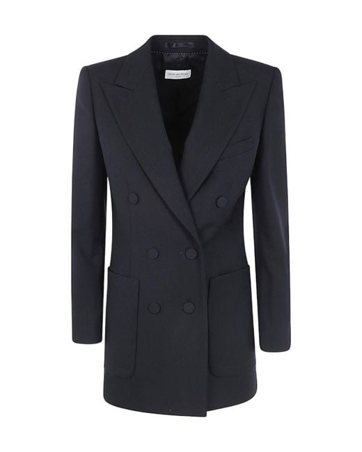 Dries Van Noten Blue Double-Breasted Long-Sleeved Jacket