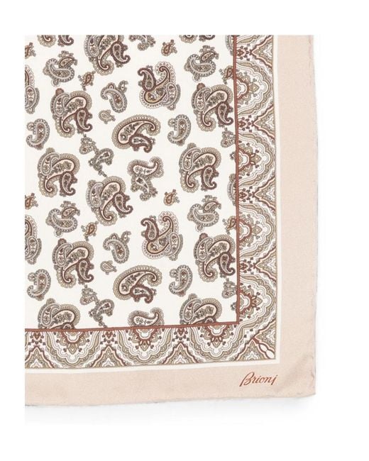 Brioni White Printed Pocket Square for men