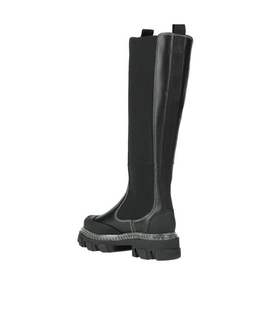 Ganni Black Solid Color Leather Platform Boots
