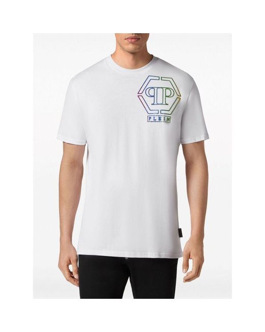 Philipp Plein White Logo Embellished Crewneck T-Shirt for men