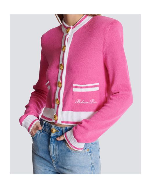 Balmain Pink Signature Button-Detail Cardigan