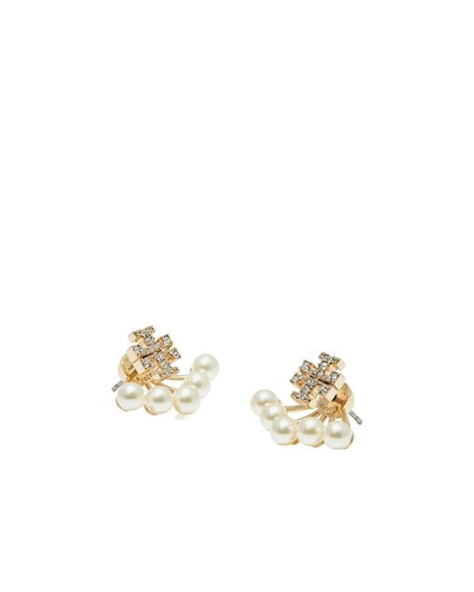 Tory Burch White Kira Pearl Front-Back Earrings