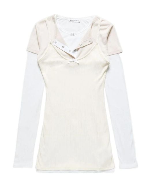 Acne White Layered-Effect Bow-Detail Mini Dress