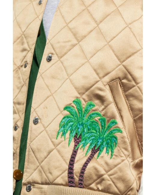 Rhude Green Diamond Quilted Satin Bomber Jacket for men