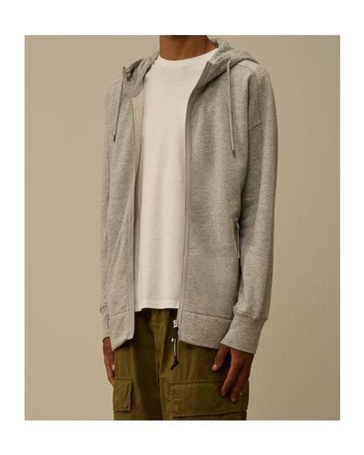 C P Company Gray Goggle Zip-Up Hoodie for men