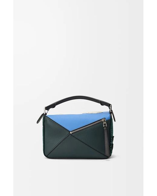 Loewe Blue Petit Sac Puzzle Futurist Cat En Maille Brodée Et Cuir De Veau