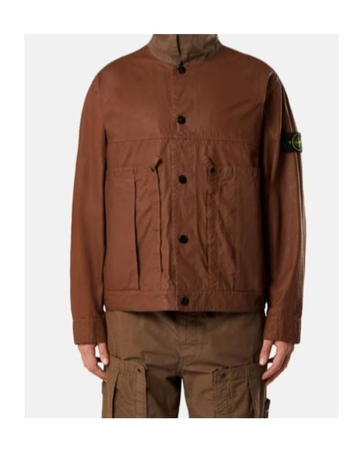 Stone Island Brown Contrast Snap Button Jacket With Multiple Pockets for men