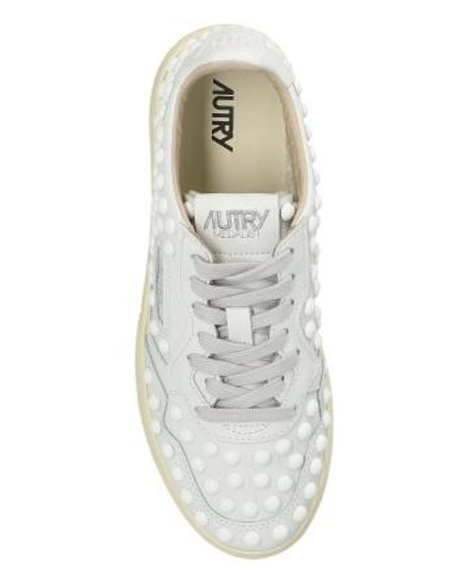 Autry White Medalist Studded Lace-Up Sneakers
