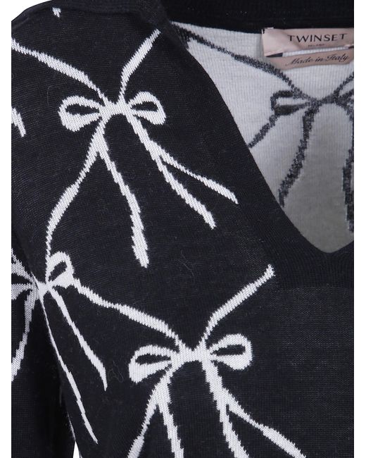 Twinset Black Bowjacquard Polocollar Knit Sweater