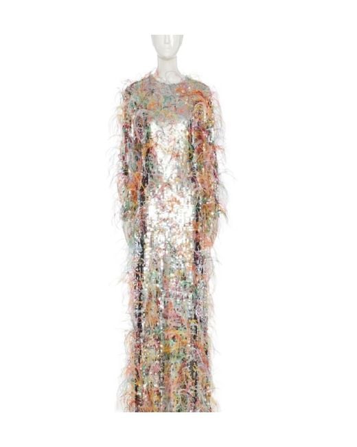 Valentino White Sequin Embellished Crewneck Dress