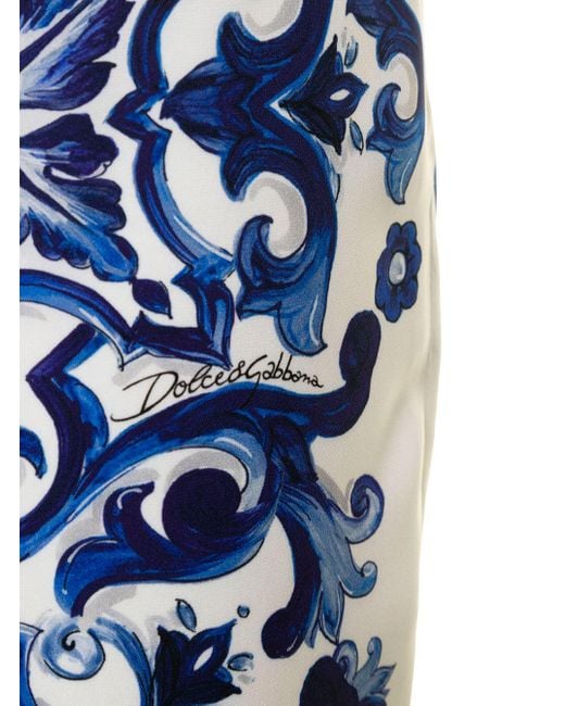 Dolce & Gabbana Blue Majolica Printed Flared Pants
