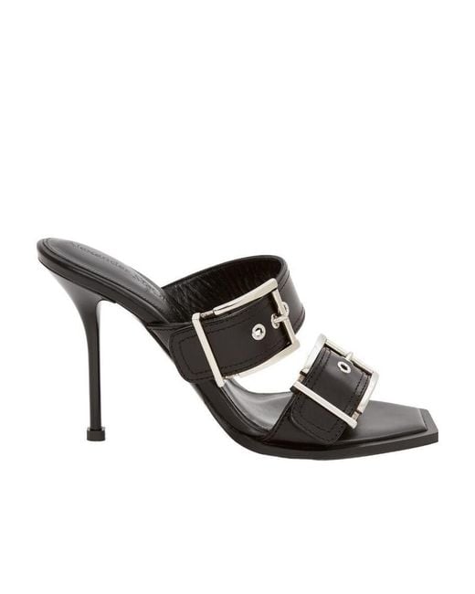 McQueen Black Buckle Detailed Heeled Sandals
