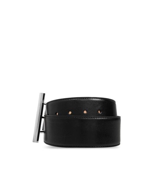 McQueen Black T-Bar Buckled Logo Engraved Belt