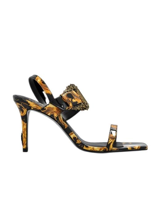 Versace Jeans Black Couture Barocco-Buckle Heeled Sandals