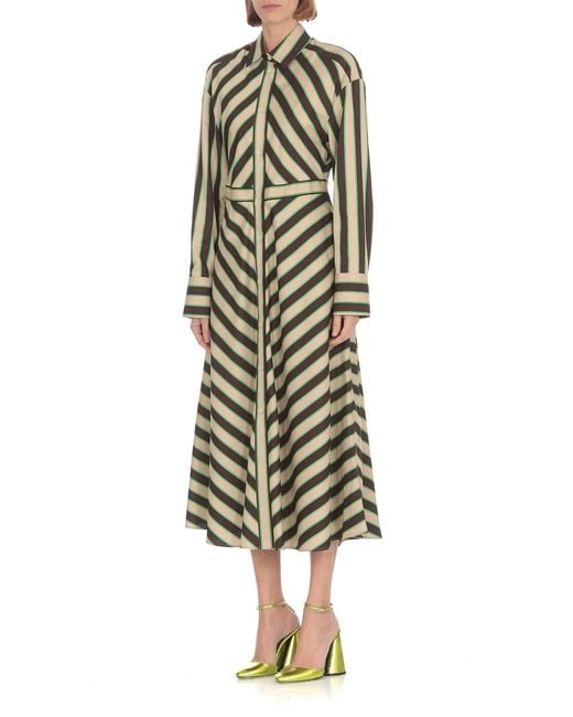MSGM White Striped Long-Sleeve Shirt Dress