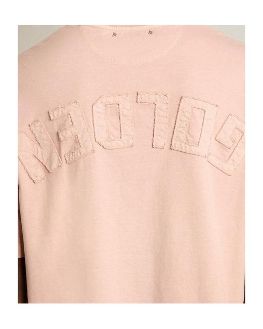 Golden Goose Deluxe Brand Pink Logo Detailed Crewneck T-Shirt for men