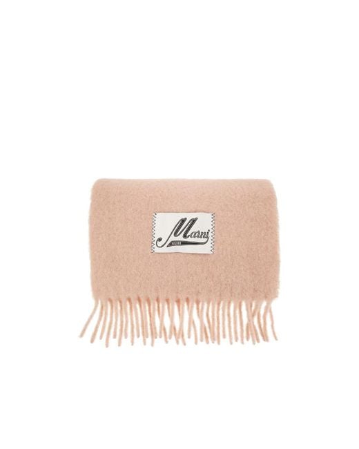 Marni Pink Logo Patch Fringed-Edge Scarf