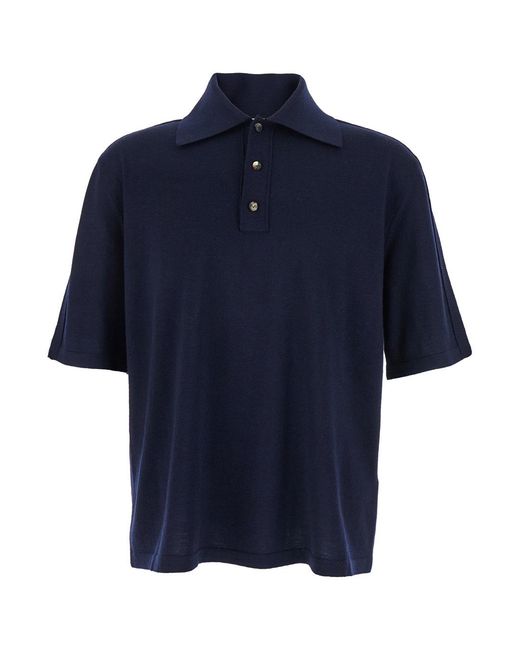 Bottega Veneta Blue Polo Shirt With Classic Collar And Front Button Closure for men