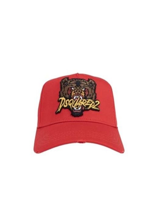 DSquared² Red Logo Patch Baseball Cap for men