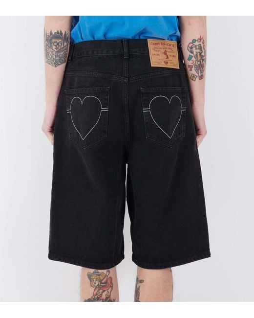 Carne Bollente Black Heart-Embroidery Shorts for men