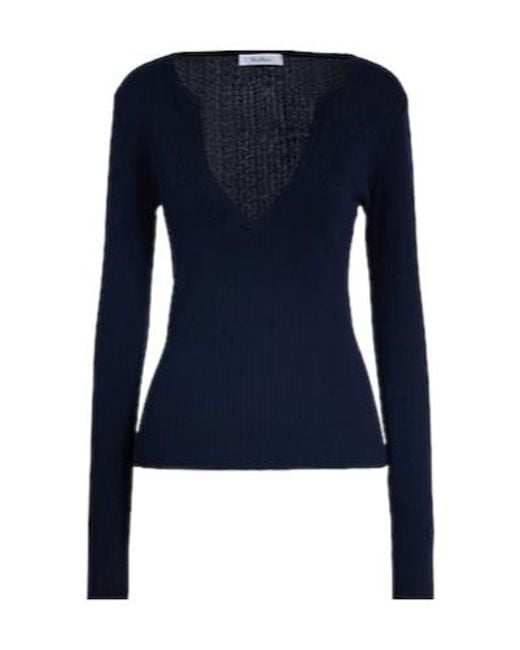 Max Mara Blue Solid Knit Sweater