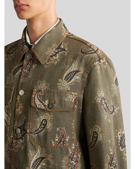 Etro Green Paisley Denim Overshirt for men