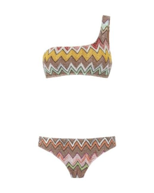 Missoni White Macro Zigzag Pattern One-Shoulder Bikini Set