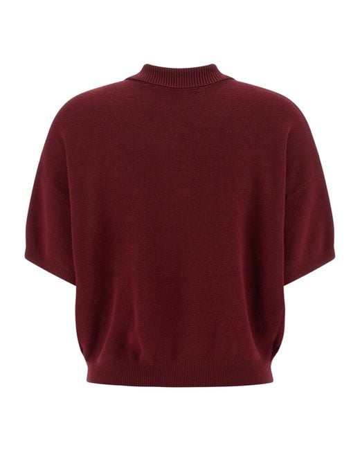 ROTATE BIRGER CHRISTENSEN Red Cropped Logo Polo Top
