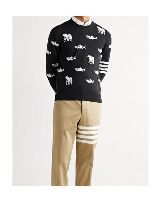 Thom Browne Black Fish Bear Jumper for men