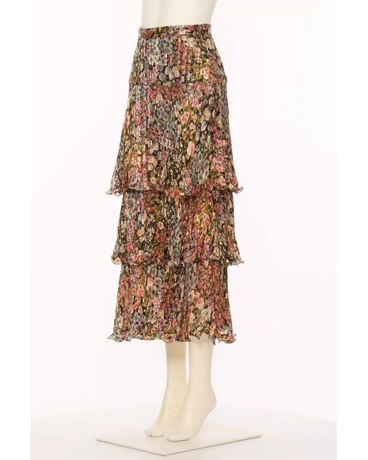 Valentino Natural All-Over Floral Printed Ruffled Skirt