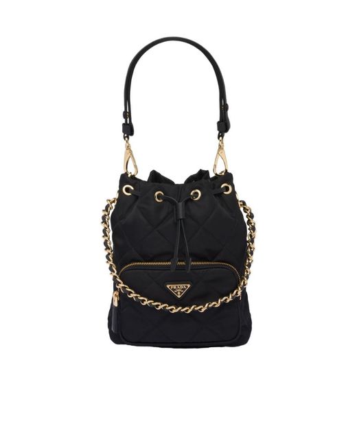 Prada Black Quilted Chain-Linked Bucket Bag