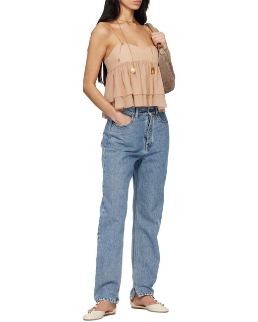 Chloé Blue Chloé Ruffled Spaghetti Strap Top