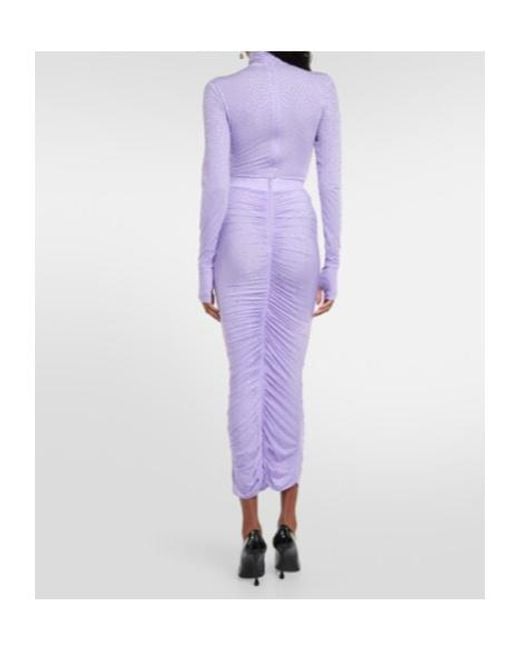 Alex Perry Purple Crystal-Embellished Ruched Midi Skirt