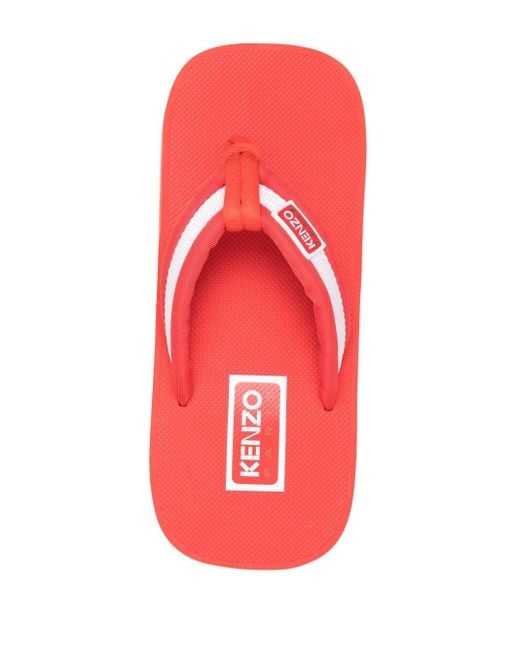 KENZO Red Logo Patch Striped Slip-On Flip Flops