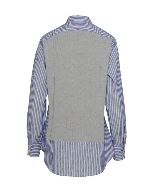 Maison Margiela Blue V-Neck Destroyed Effect Spliced Shirt